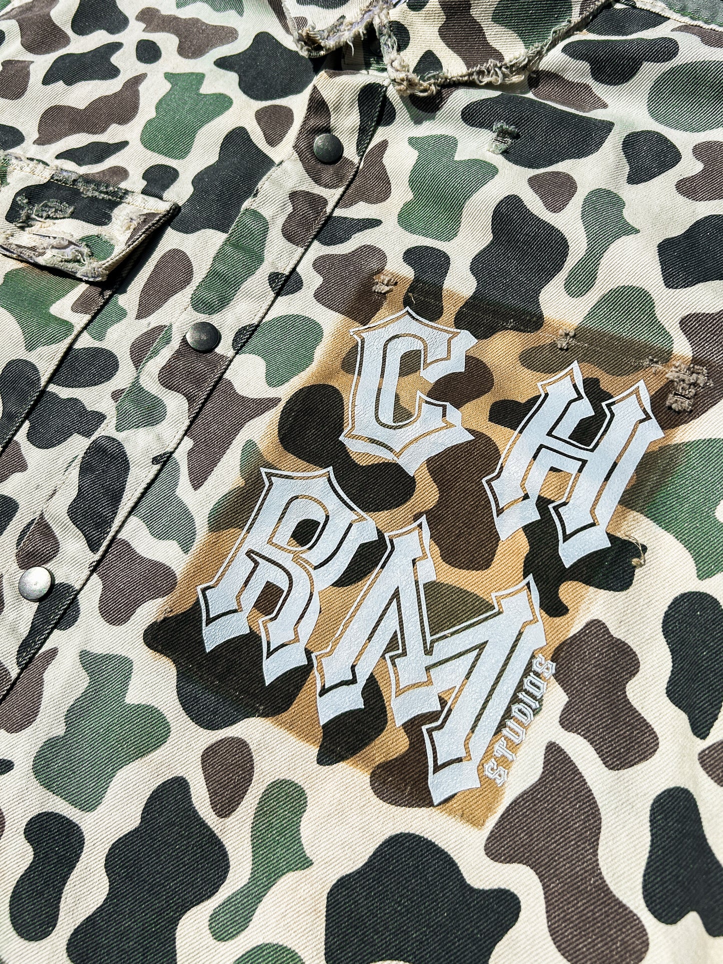 Camo Raw Edge Button Up