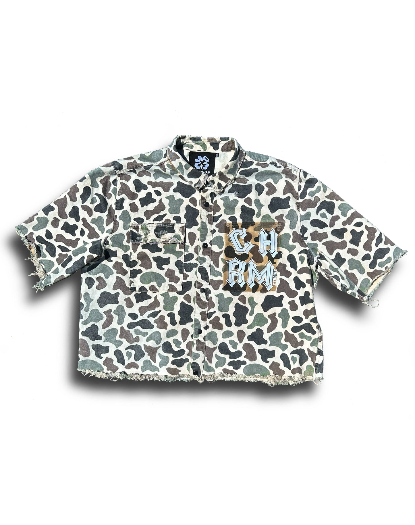 Camo Raw Edge Button Up