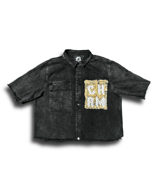 Black Raw Edge Button Up