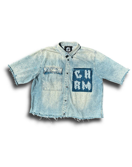 Blue Raw Edge Button Up